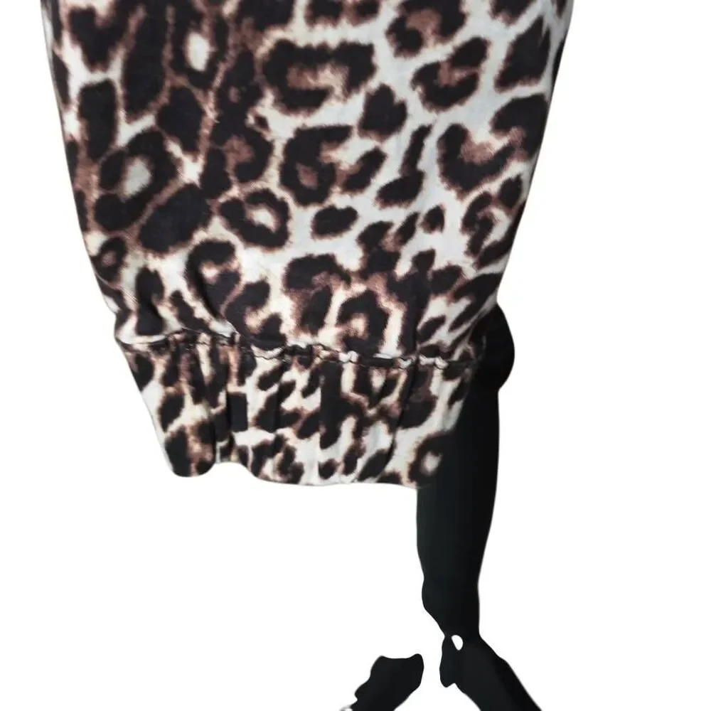 Guess Women's Size Large Tan Black Cheetah Print Cotton Blend Full Zip Jacket